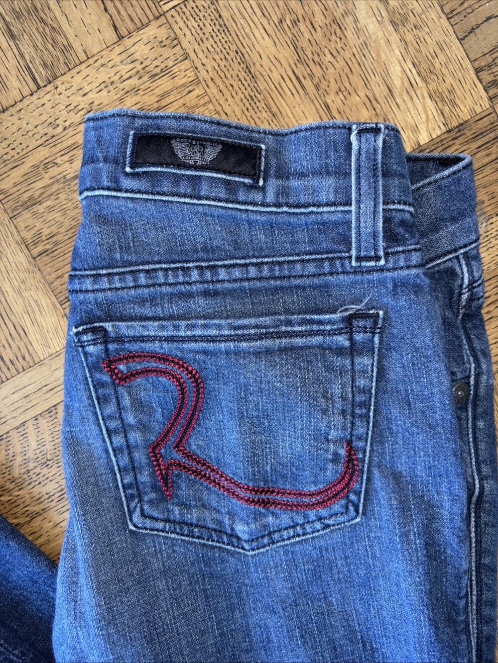 Rock & Republic Women's Jeans 26 Y2K Stella Straight Leg Stretch Red Stitch